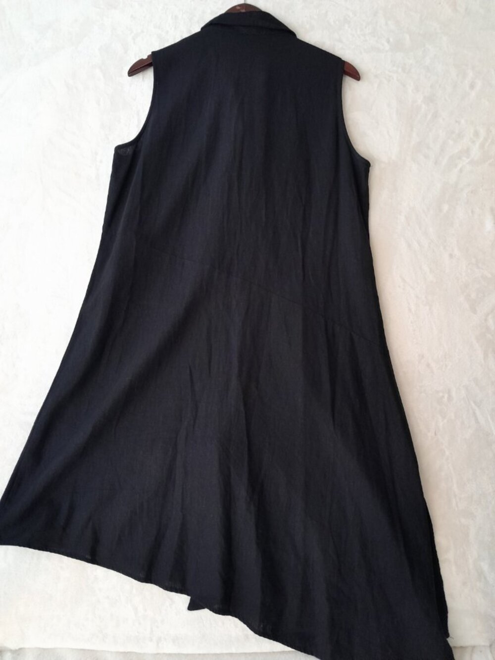 Womens Linen Blend Shirt Dress Asymmetrical Minimalist Casual Pockets Medium Blk - Picture 4 of 9
